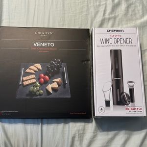 Slate charcuterie board with handles & electric wine opener. Perfect gift!